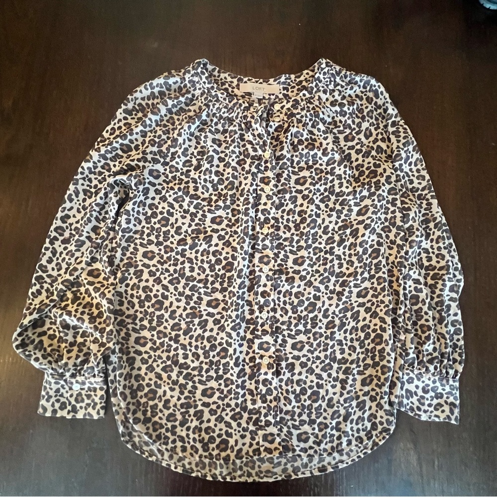 LOFT Leopard Print Blouse - Black and Brown